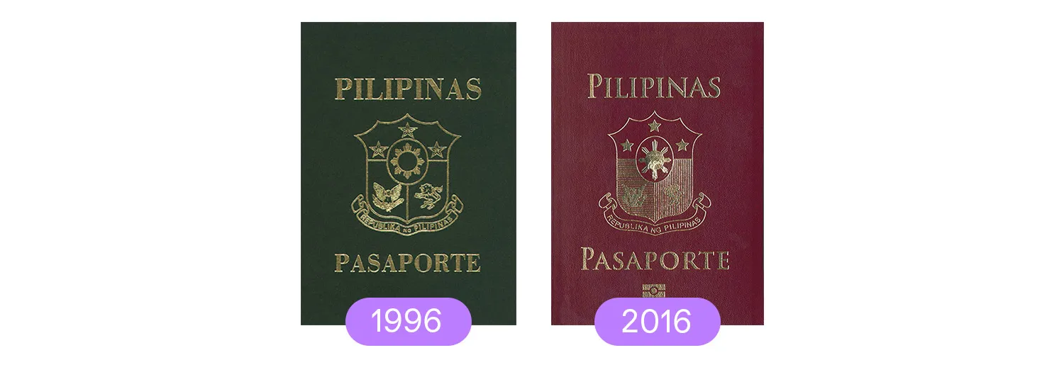 Philippine passport (1996 and 2016 versions)